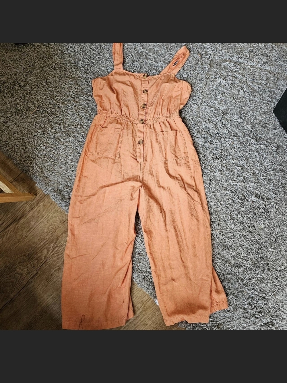 LC Lauren Conrad Peach Button-Front Wide-Leg Cropped Jumpsuit